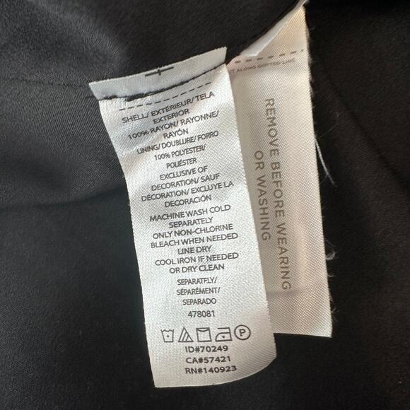 LOFT Short Dress WMNS 6P Shift Black White Dotted Floral Ruffle Hem Tie Neck - Picture 6 of 6